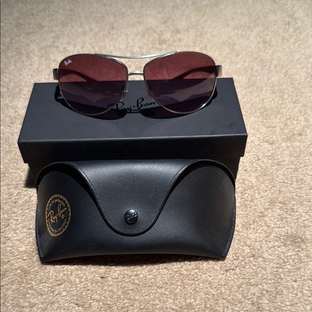 Ray-Ban Silver rim and brownish purple tinted Sunglasses 2.5” wide